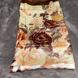 H Wali 100% Silk Floral Satin Scarf